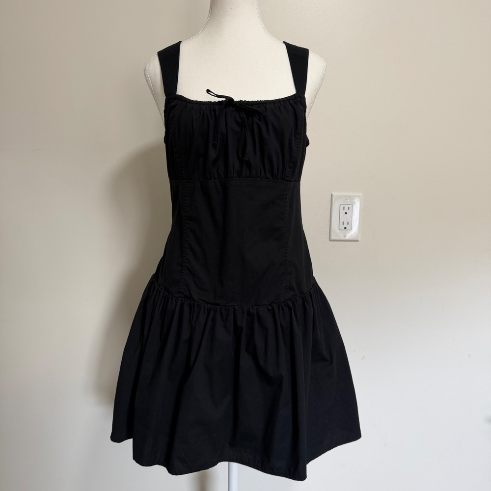 Sunday Best Smocked Drop Waist Mini Dress Womens Large Black Coquette LBD